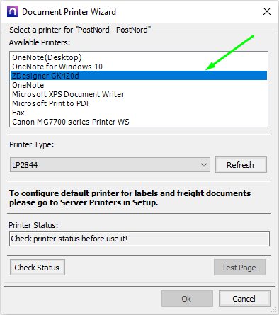 printer wizard select