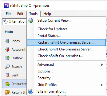 restart server from menu
