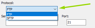 Select FTP or SFTP