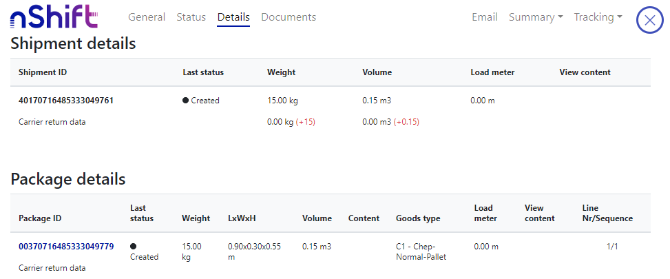 shipment details