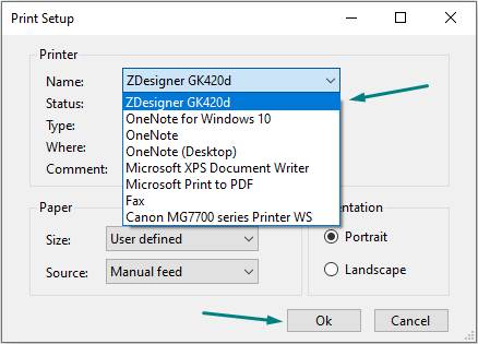 select printer from list