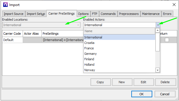 carrier presettings